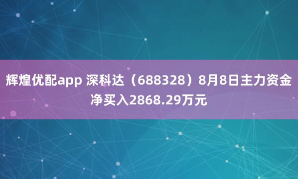 辉煌优配app 深科达（688328）8月8日主力资金净买入2868.29万元